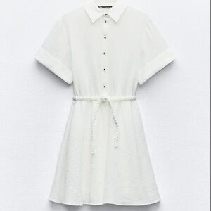 Zara Woven Belt Button Down Shirtdress - White